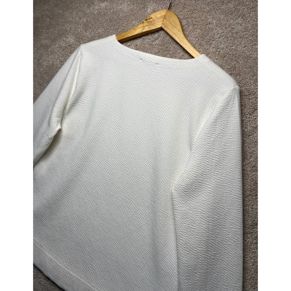 J. Crew Textured Crew Neck Sweatshirt Cream XL‎ Button Detail Preppy Coastal
